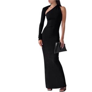 Marcella NYC Black Ponte One Sleeve Manhattan Cocktail Gown Size Medium